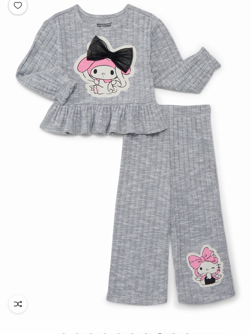 Hello Kitty Gray and Pink Ruffle Two-Piece Pajama Set